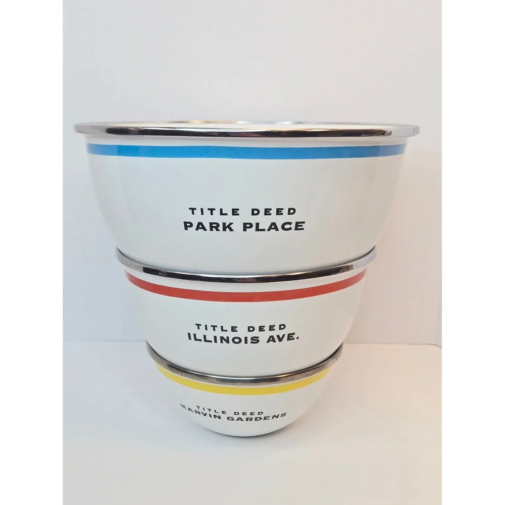 Hasbro Monopoly Enamelware Nesting Bowls Set of 3‎ Park Place Illinois Marvin